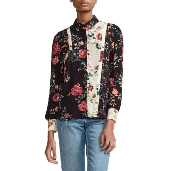 Maje Ciller Patchwork Floral Print Shirt Size Small - Picture 1 of 13
